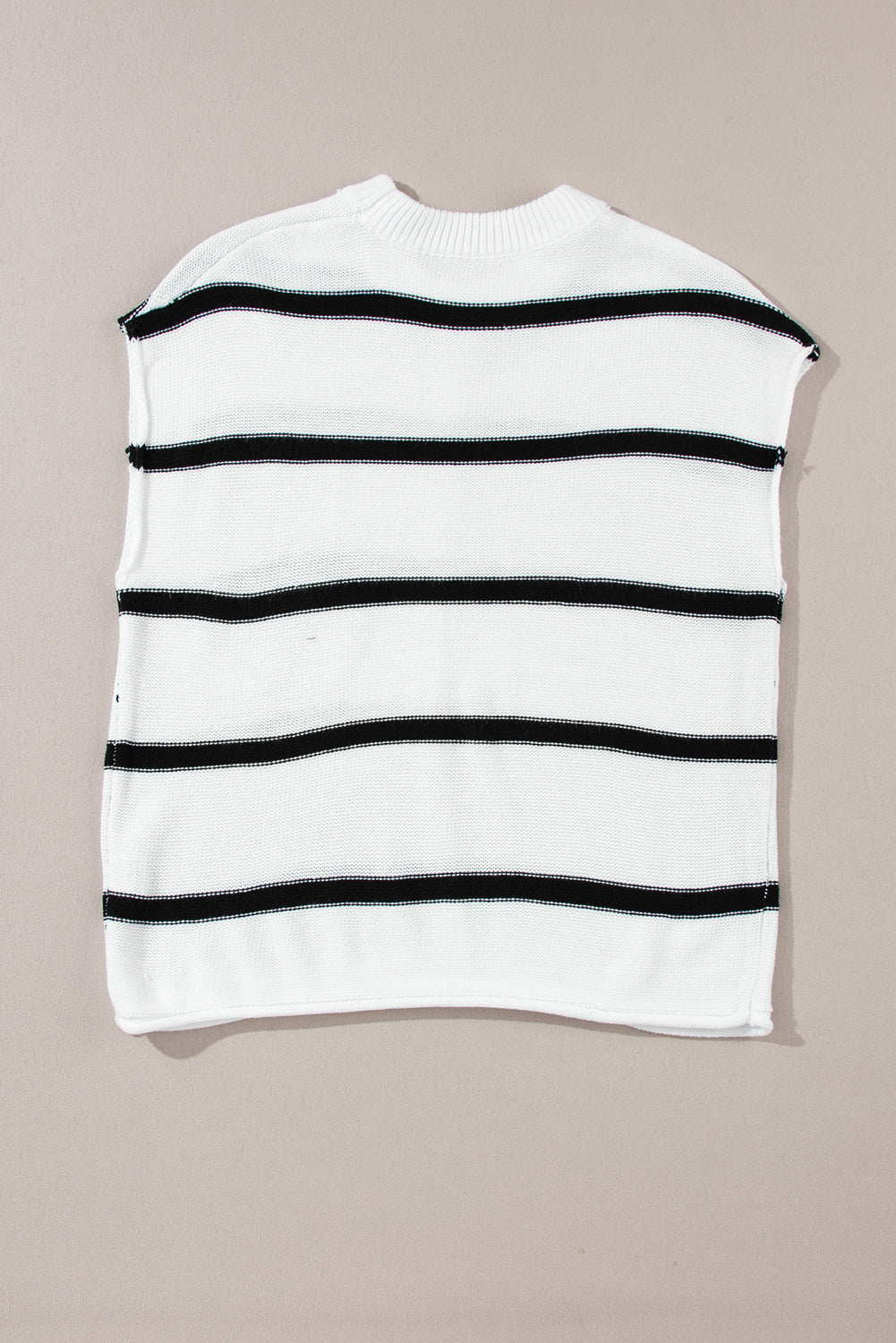 White Striped Center Seamed Short Sleeve Sweater