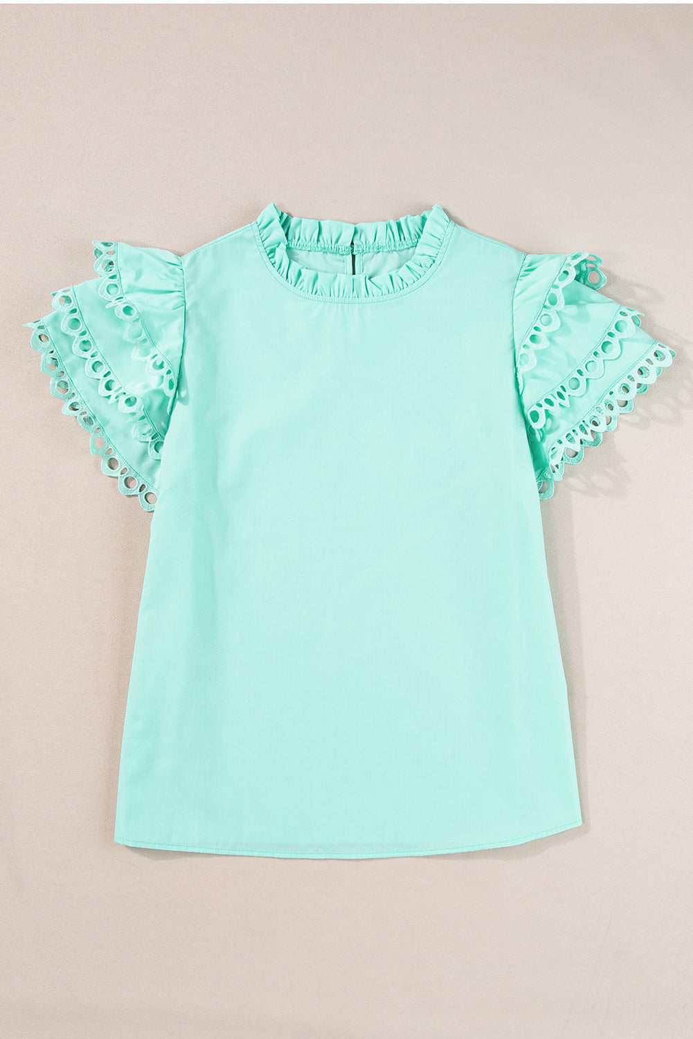 Beau Blue Layered Cap Sleeve Frill Neck Blouse