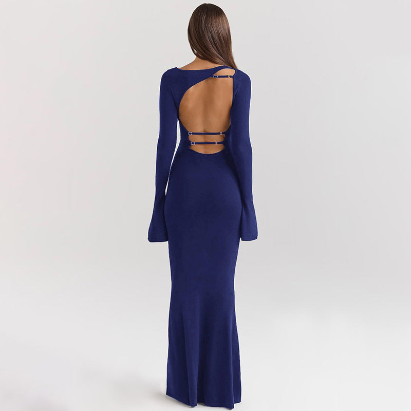 New Solid Color Fashion Backless Slim Fit Dress