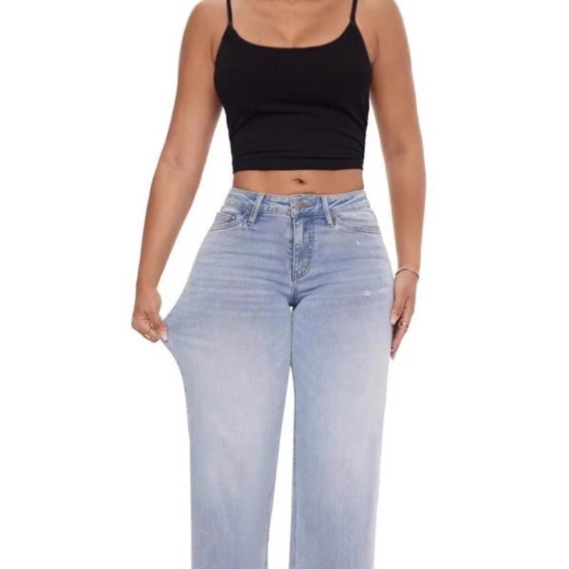 Narrow Wide-leg Pants High Waist Hip Lift Straight Loose Jeans